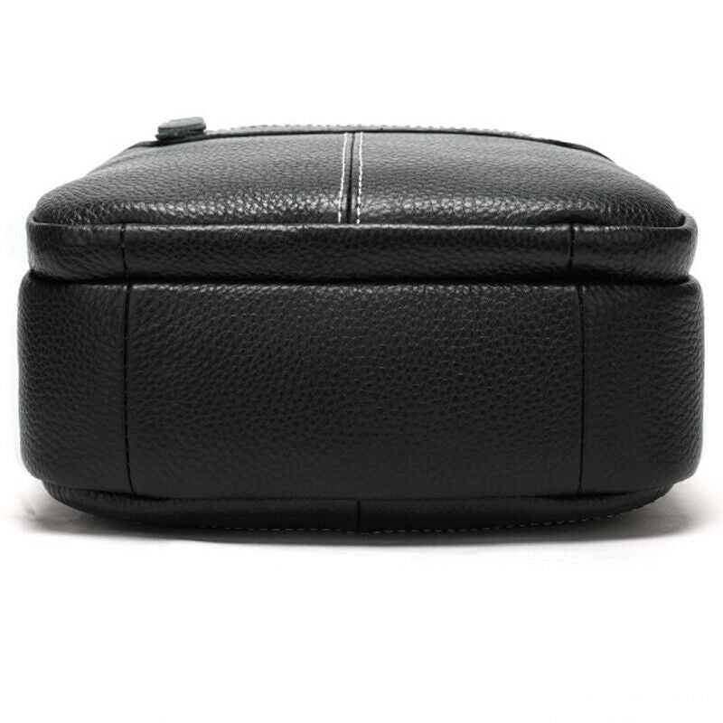 100% Genuine Leather Men's Black Sling Shoulder/Messenger Bag 8" Zipper Bags