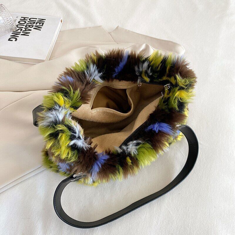 Women Shoulder Bags Female Winter Plush Bags Flower Bags Handbags
