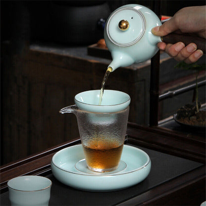 Boutique Celadon Tea Set Porcelain Tea Pot Tea Cups & Mats Pitcher Tea Strainer