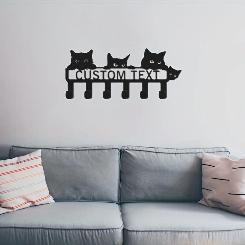 1pc Black Cat Key Holder with 6 Hooks - Stylish Wall Mounted Entryway Coat Rack