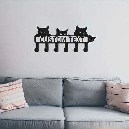 1pc Black Cat Key Holder with 6 Hooks - Stylish Wall Mounted Entryway Coat Rack