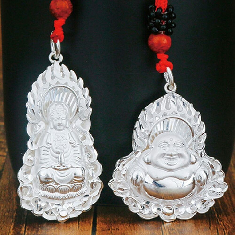 S999 Pure Fine Silver Men Women Lucky Flame Buddha Guanyin Pendant 4G-24G