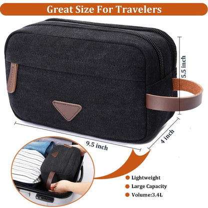 Mens Travel Toiletry Bag Canvas Leather 9.5x5.5x4 Inch (Pack of 1), Black