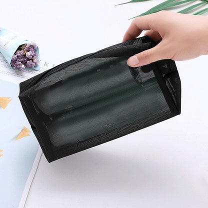 Black Transparent Mesh Cosmetic Makeup Bag Organizer Travel Storage Pouch Cases