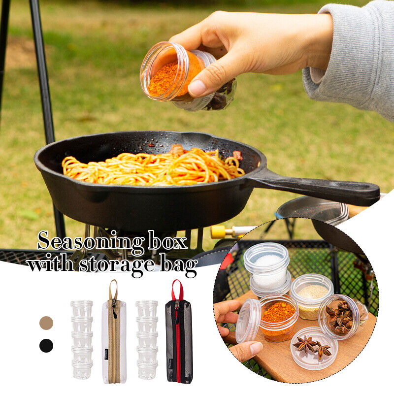 Camping Travel Spice Container Bag W/ 5 Clear Seasoning Bottles Spice Holder Set