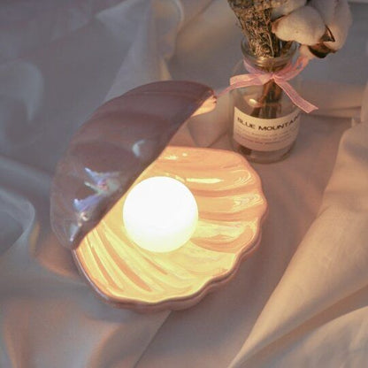 Nordic Ceramic Shell Pearl Lamp Romantic Creative Night Light for Bedroom