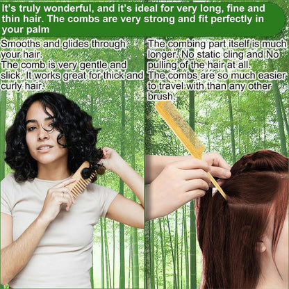 Bamboo Hair Brush Comb Set for Women Wooden Paddle Cleaning Tool Included