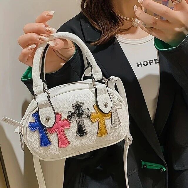 Women's Vintage Bag PU Leather Punk Crossbody Handbag Crucifix Shell Shape Gift