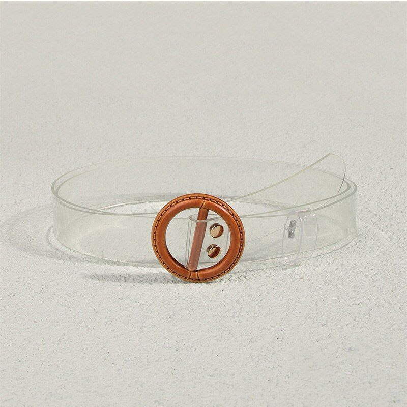 Women Belt Fashion Clear Round Square Pin Buckle Coat Waist Straps 100cm Plastic