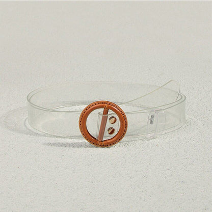 Women Belt Fashion Clear Round Square Pin Buckle Coat Waist Straps 100cm Plastic