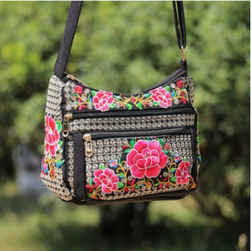 Embroidery Women Shopping Floral Shoulder Crossbody Bags 21*19*11 CM Traveling