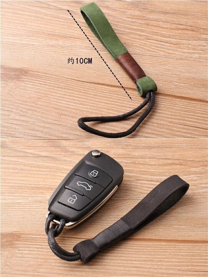 Keychains Genuine Cowhide Leather Lanyard Weave Car Keyring Cover Accessory 10cm