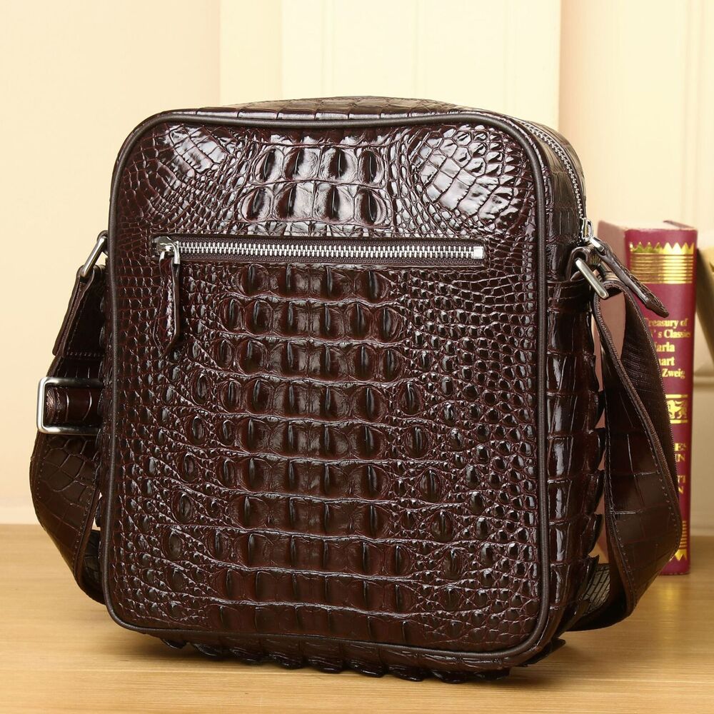 Top Cow Leather Crocodile Embossed, Black Men's Business Shoulder/Messenger bags