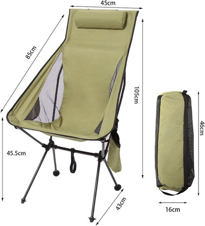 Ultralight High Back Outdoor Folding Camping Chair with Pillow and Cup Bag Beach