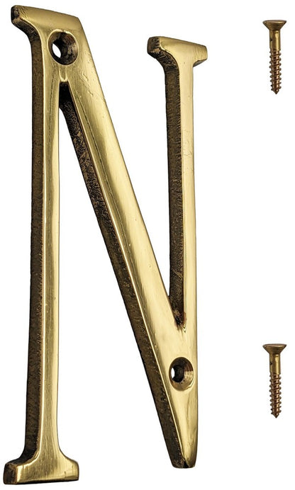 4-inch House Letter with Mounting Screws, Polished Brass, Shiny Gold Color