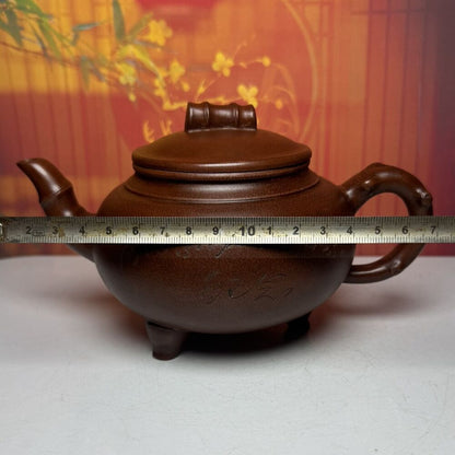 Vintage Chinese Yixing Purple Clay Teapot Zisha Ceremony Ceramic Bamboo Teaware