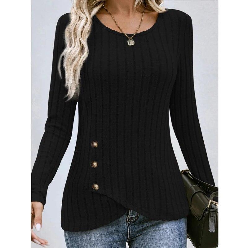 US Womens Long Sleeve T Shirt Blouse Ladies Autumn Plain Pullover Tops Plus Size