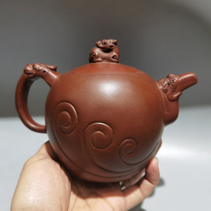 Vintage Chinese Yixing Purple Clay Teapot Zisha Ceremony Carving Dragon Teaware
