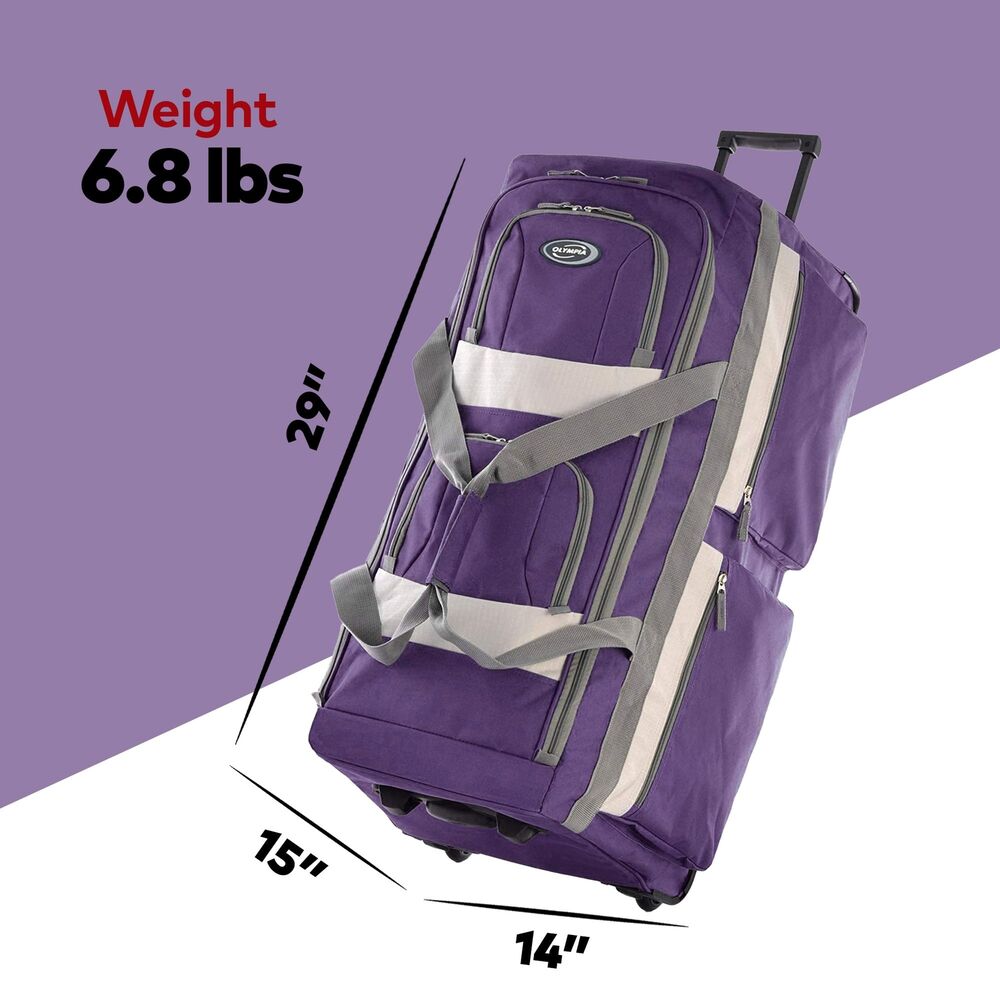 Olympia 8 Pocket Large Rolling Duffle Bag, Garment 29 inch, Dark Lavender