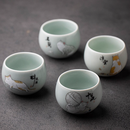 Cute Cat Ceramic Tea Cups Porcelain Kung Fu Tea Cup 110ml