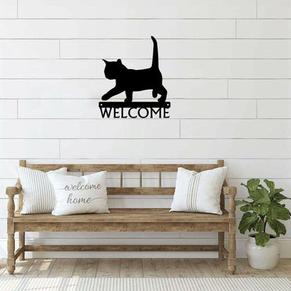 Black Cat Kitten Welcome Sign Ornaments Artwork Wall Stickers Shape Decoration