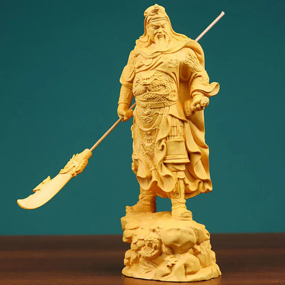 Wooden Guan Gong Guan Yu Boxwood Carving Guangong God Wealth Solid Figure Buddha