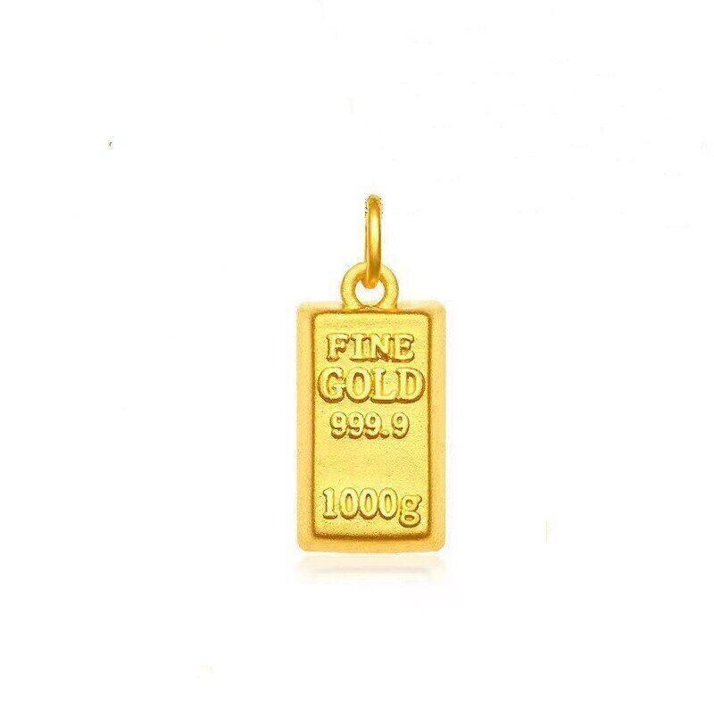 Real 24k Pure 999 Gold Pendant Necklace Luxury Gold Bricks Design Pure Chain