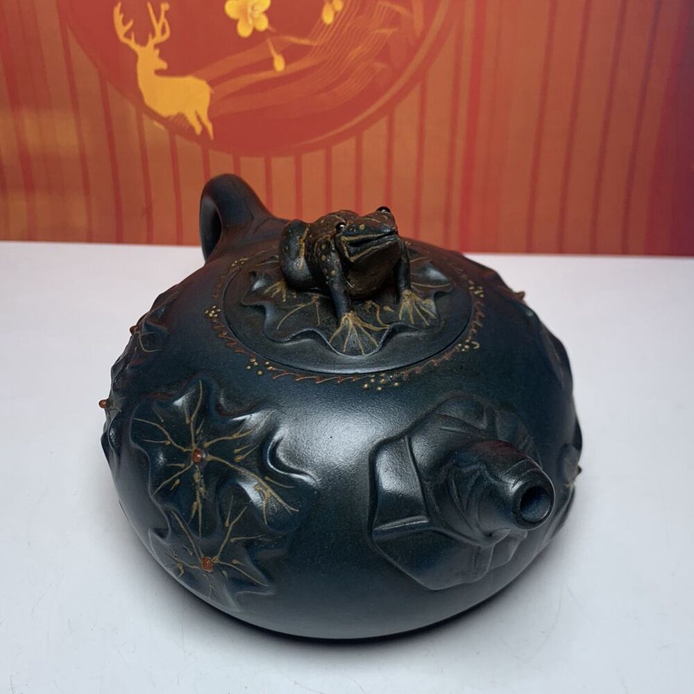 vintage chinese yixing purple clay teapot zisha ceremony lotus leaf frog teaware