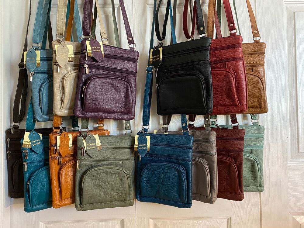 14 COLORS - Roma Leathers 6 Compartment 100% CROSSBODY LEATHER BAG 9.5" X 7.5"