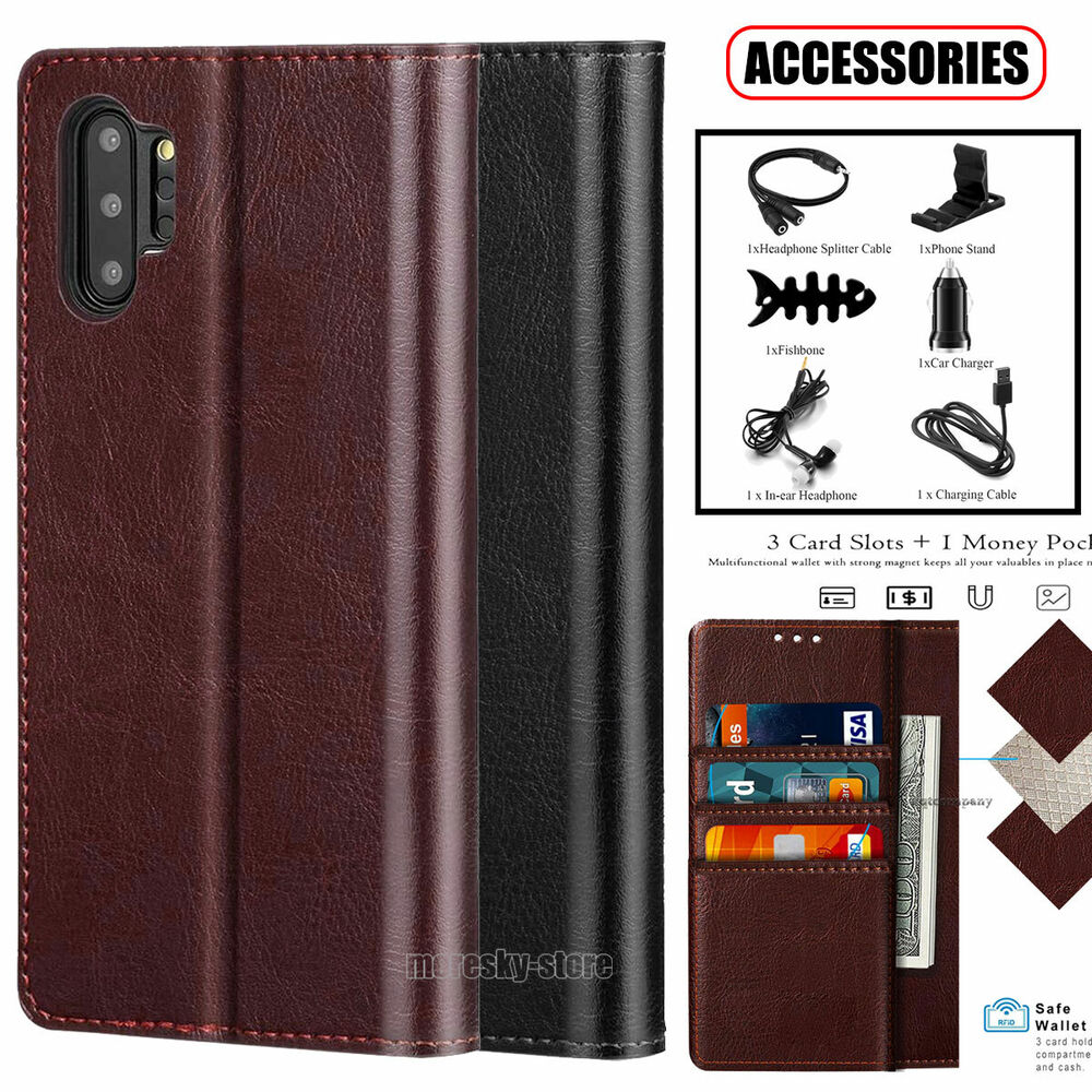For Samsung Galaxy Note 10+ Case Leather Tpu Wallet Flip Stand Cover Accessories