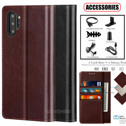 For Samsung Galaxy Note 10+ Case Leather Tpu Wallet Flip Stand Cover Accessories