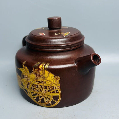 Chinese Yixing Purple Clay Teapot Zisha Ceramic Painted Figure Story Teaware Art
