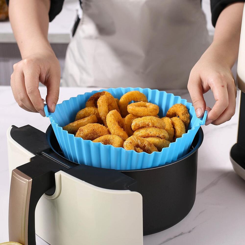 1pc Silicone Air Fryer Baking Tray Circular Foldable Food Grade High Temperature