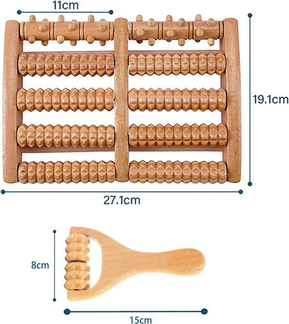 Wooden Foot Massage Tools for Pain Relief and Stress & Manual Roller Set of 2