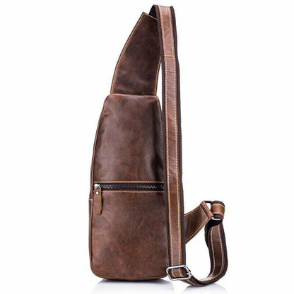 Men's Cow Leather Chest Crossbody Bag Sling Backpack Shoulder Bag Casual Daypack