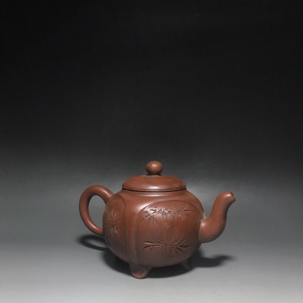 vintage chinese yixing purple clay teapot zisha ceremony carving Collectible art