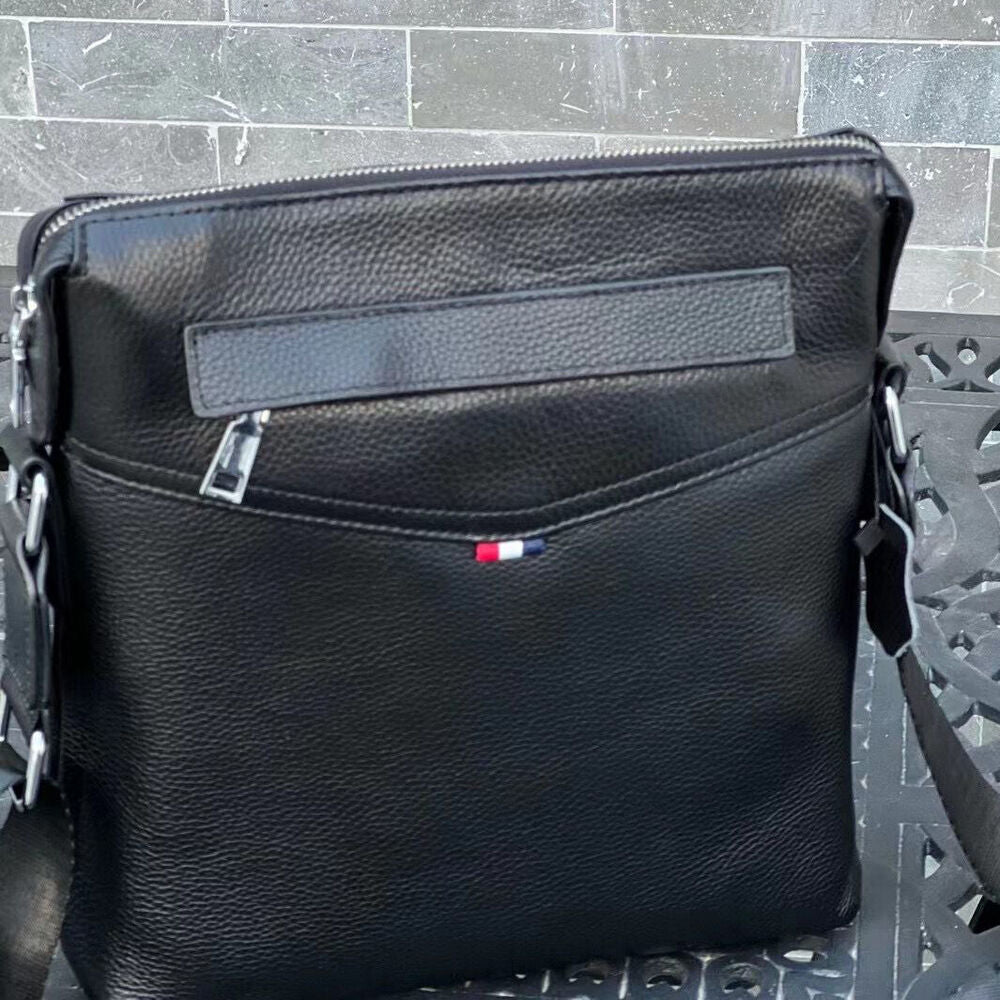 100% Genuine Leather Men's 10" Business Bags Black Sling Shoulder Messenger Bag