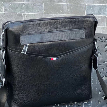 100% Genuine Leather Men's 10" Business Bags Black Sling Shoulder Messenger Bag