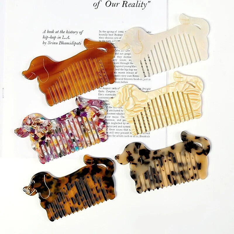 Women Hair Comb 12cm Acetic Acid Sheet Hollow Out Puppy Wide Tooth Girl Hairwear