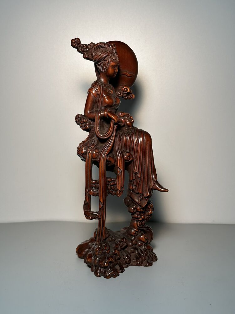Collection Chinese Boxwood Carving Pretty Woman Statue Wood Sculpture Home Decor