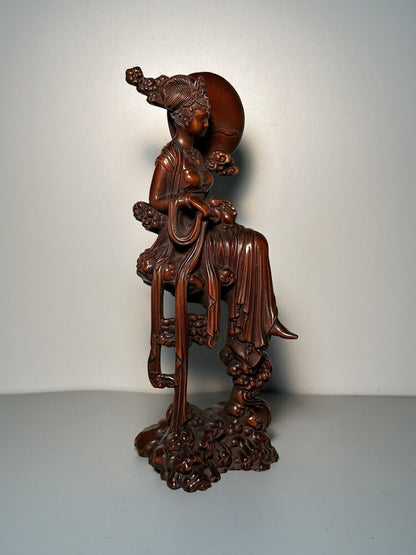 Collection Chinese Boxwood Carving Pretty Woman Statue Wood Sculpture Home Decor