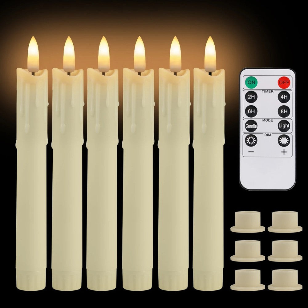 6/12/24PCs Flameless Flickering Taper Candles with Remote Battery Operated