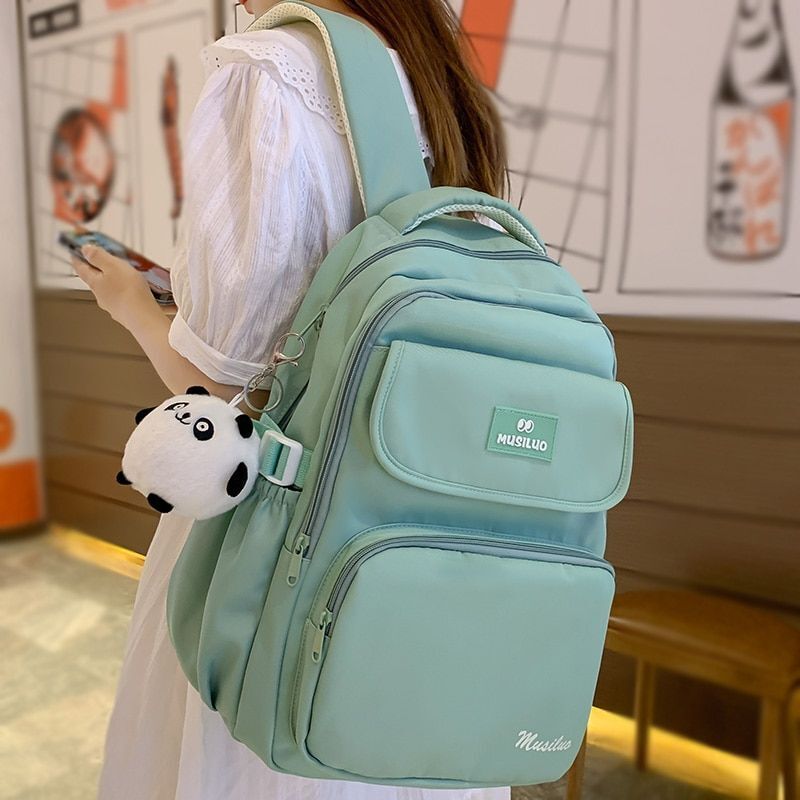Pink Green Student Backpacks Laptop College Backpack Nylon Book Bags 31*17*43 CM