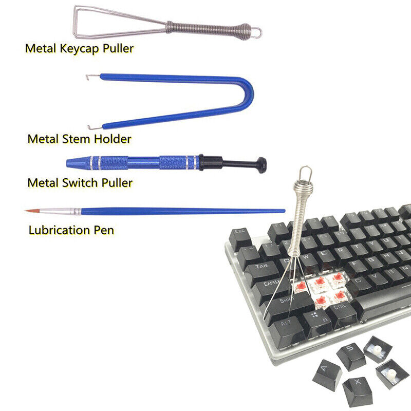 1Set Keyboard Cleaning Tool Keycap Puller Stem Holder Lube Brush w/Storage Bag