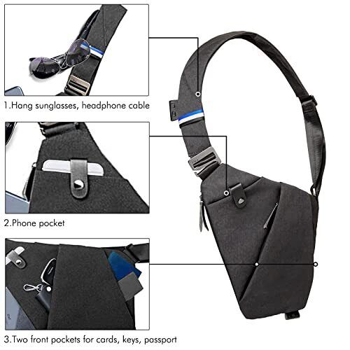 NIID-FINO NEO Sling Bag Anti-theft Crossbody Shoulder Right Hand, F2-black