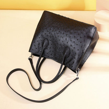 Top Cohide Leather Women's Black Handbag, Ostrich Skin Pattern Tote Shoulder Bag