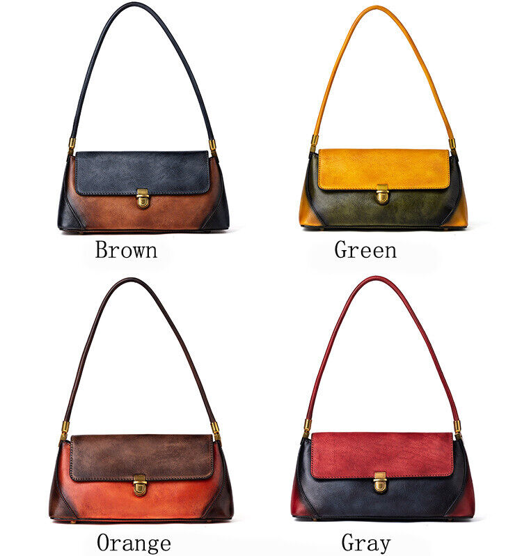 Top Cow Leather Women's Underarm bag, Colour Clashing Handbag Tote Shoulder Bags