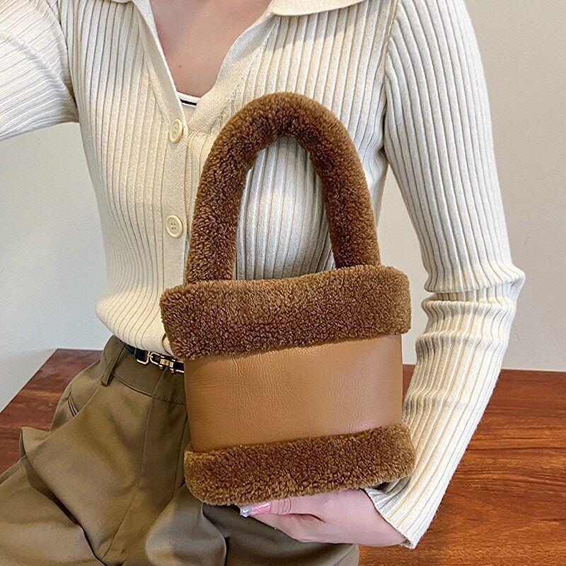 Lamb Wool Women Shoulder Bags Small Handbag Winter Faux Fur Female Hand Bag