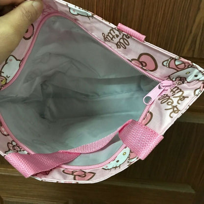 Cute Hello Kitty Heart Bow Handbag Lunch Box Storage Bag Tote Picnic Case Zipper