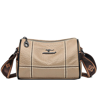 Genuine Leather Small Crossbody Bag Women's Zipper Shoulder Soft Plaid Purses